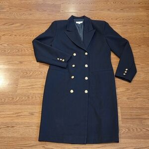 Vintage Brooks Brothers Women Long Wool Navy Blue Gold Button Coat Sz 4 Luxury